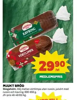 Coop Daglivs MJUKT BRÖD, Medlemspris erbjuda