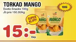 Nya Pulsen Exotic Snacks Torkad mango erbjuda