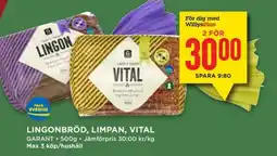 Willys GARANT Lingonbröd, limpan, vital erbjuda