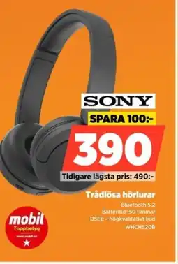 Power SONY Trådlösa hörlurar WHCH520B erbjuda