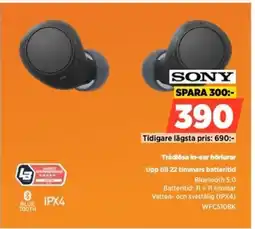 Power SONY Trådlösa in-ear hörlurar WFC510BK erbjuda