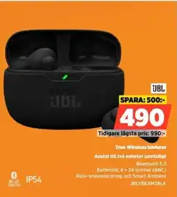 Power JBL True Wireless hörlurar JBLVBEAM2BLK erbjuda