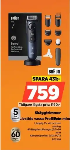 Power BRAUN Skäggtrimmer BT7540 erbjuda