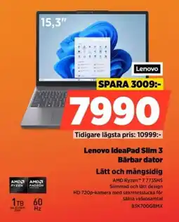 Power Lenovo IdeaPad Slim 3 Bärbar dator 83K700GBMX erbjuda