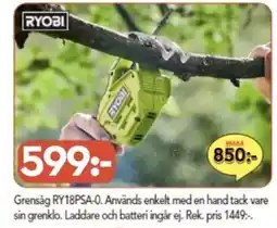 Bo Ohlsson RYOBI Grensåg RY18PSA-0 erbjuda