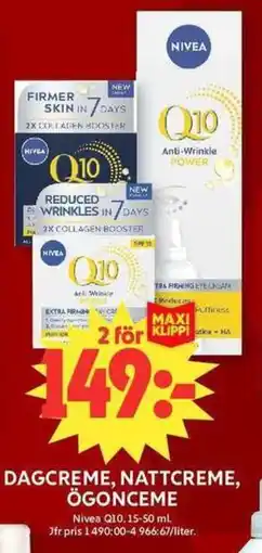 ICA Maxi NIVEA Q10 Dagcreme, nattcreme, ögonceme erbjuda