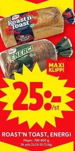 ICA Maxi PÅGEN Roast'n toast, energi erbjuda