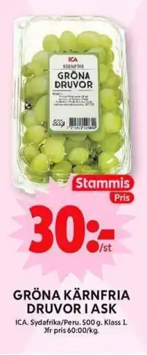 ICA Maxi ICA Gröna kärnfria druvor i ask erbjuda