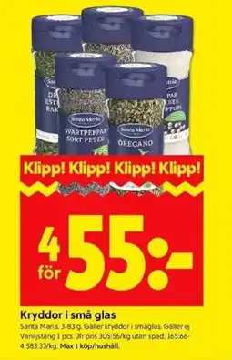 ICA Kvantum SANTA MARIA Kryddor i små glas erbjuda