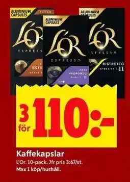 ICA Kvantum L'OR Kaffekapslar erbjuda