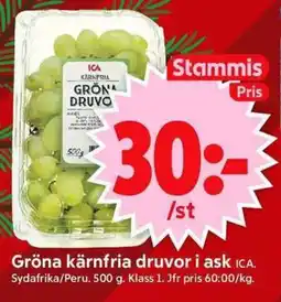 ICA Supermarket ICA Gröna kärnfria druvor i ask erbjuda
