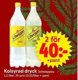 ICA Supermarket Schweppes Kolsyrad dryck erbjuda