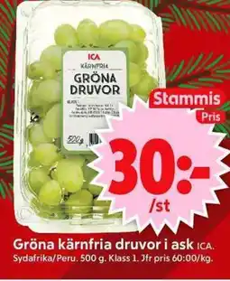 ICA Supermarket ICA Gröna kärnfria druvor i ask erbjuda
