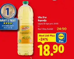 Lidl Vita D'or Rapsolja erbjuda
