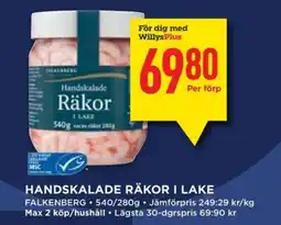 Willys FALKENBERG Handskalade räkor i lake erbjuda
