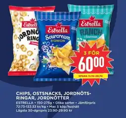 Willys ESTRELLA Chips, ostsnacks, jordnöts- ringar, jordnötter erbjuda