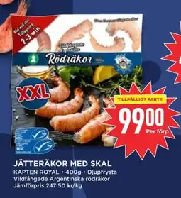 Willys KAPTEN ROYAL Jätteräkor med skal erbjuda