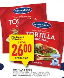 Willys SANTA MARIA Tortilla 8-pack erbjuda