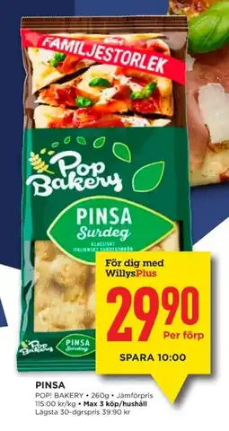 Willys POP BAKERY Pinsa erbjuda