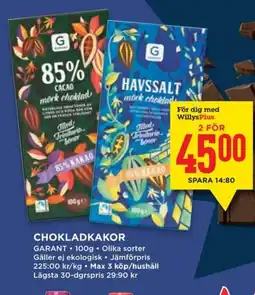 Willys GARANT Chokladkakor erbjuda