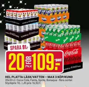 Hel platta läsk/vatten
