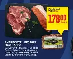 Willys ENTRECOTE I BIT, BIFF MED KAPPA, Medlemspris erbjuda