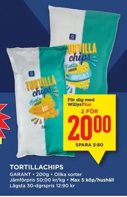 Willys TORTILLACHIPS, Medlemspris erbjuda