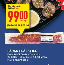 Willys Hemma FÄRSK FLÄSKFILÉ, Medlemspris erbjuda