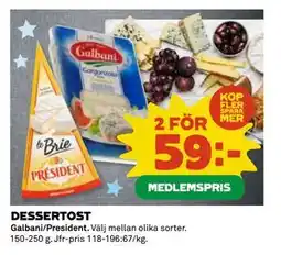 Coop Daglivs DESSERTOST, Medlemspris erbjuda
