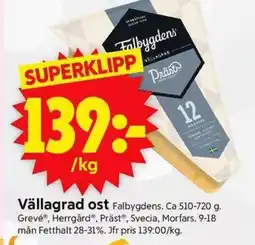 ICA Supermarket Falbygdens Vällagrad ost erbjuda