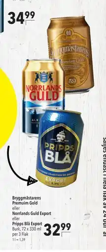 Citti Bryggmästarens Premuim Gold eller Norrlands Guld Export eller Pripps Blå Export, EUR 32.99 erbjuda