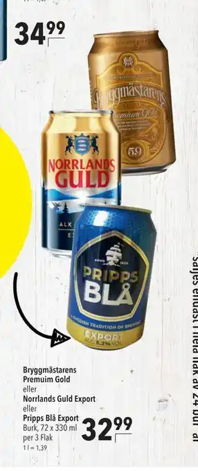 Citti Bryggmästarens Premuim Gold eller Norrlands Guld Export eller Pripps Blå Export, EUR 32.99 erbjuda