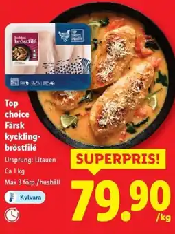 Lidl Top choice Färsk kyckling- bröstfilé erbjuda