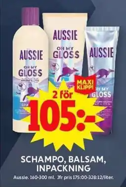 ICA Maxi AUSSIE Schampo, balsam, inpackning erbjuda
