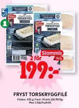 ICA Maxi FINDUS Fryst torskryggfilé erbjuda
