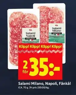 ICA Kvantum ICA Salami milano, napoli, fänkål erbjuda