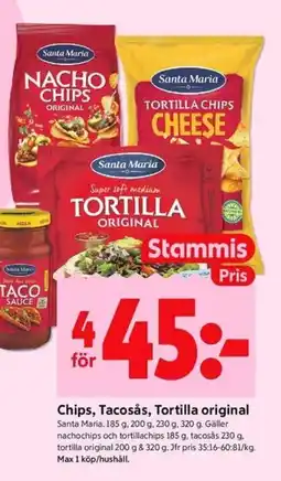 ICA Kvantum SANTA MARIA Chips, tacosås, tortilla original erbjuda