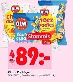 ICA Kvantum OLW Chips, ostbågar erbjuda