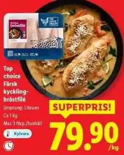 Lidl Top choice Färsk kycklingbröstfilé erbjuda