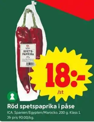 ICA Supermarket Röd Spetspaprika i Påse erbjuda