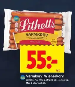 ICA Supermarket Lithells Varmkorv, Wienerkorv erbjuda