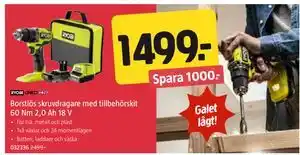 Jula Borstlös skruvdragare med tillbehörskit 60 Nm 2,0 Ah 18 V erbjuda
