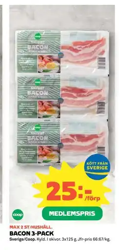 Coop BACON 3-PACK, Medlemspris erbjuda