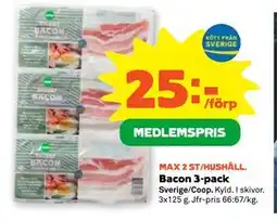 Stora Coop Bacon 3-pack, Medlemspris erbjuda