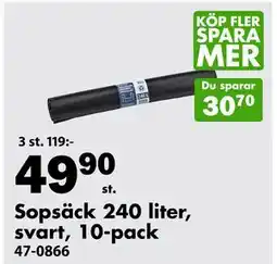 Biltema Sopsäck 240 liter, svart, 10-pack erbjuda