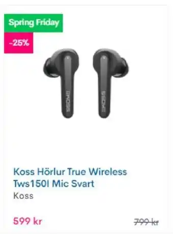 CDON Koss Hörlur True Wireless Tws150I Mic Svart erbjuda