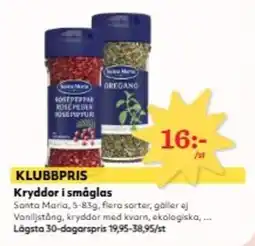Hemköp SANTA MARIA Kryddor i småglas erbjuda