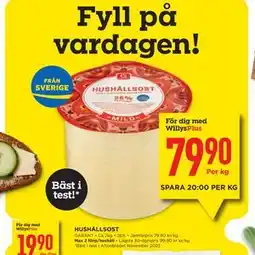 Willys HUSHÅLLSOST, Medlemspris erbjuda