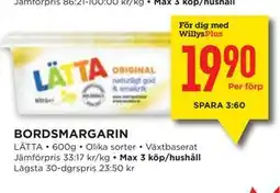 Willys BORDSMARGARIN, Medlemspris erbjuda