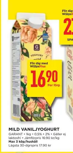 Willys MILD VANILJYOGHURT, Medlemspris erbjuda